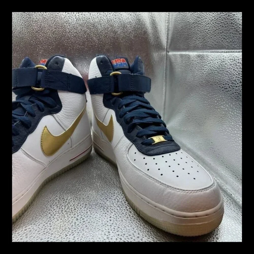 Size 12 Nike Air‎ Force 1 Premium High White USA Team Olympic Shoes 525317-100
